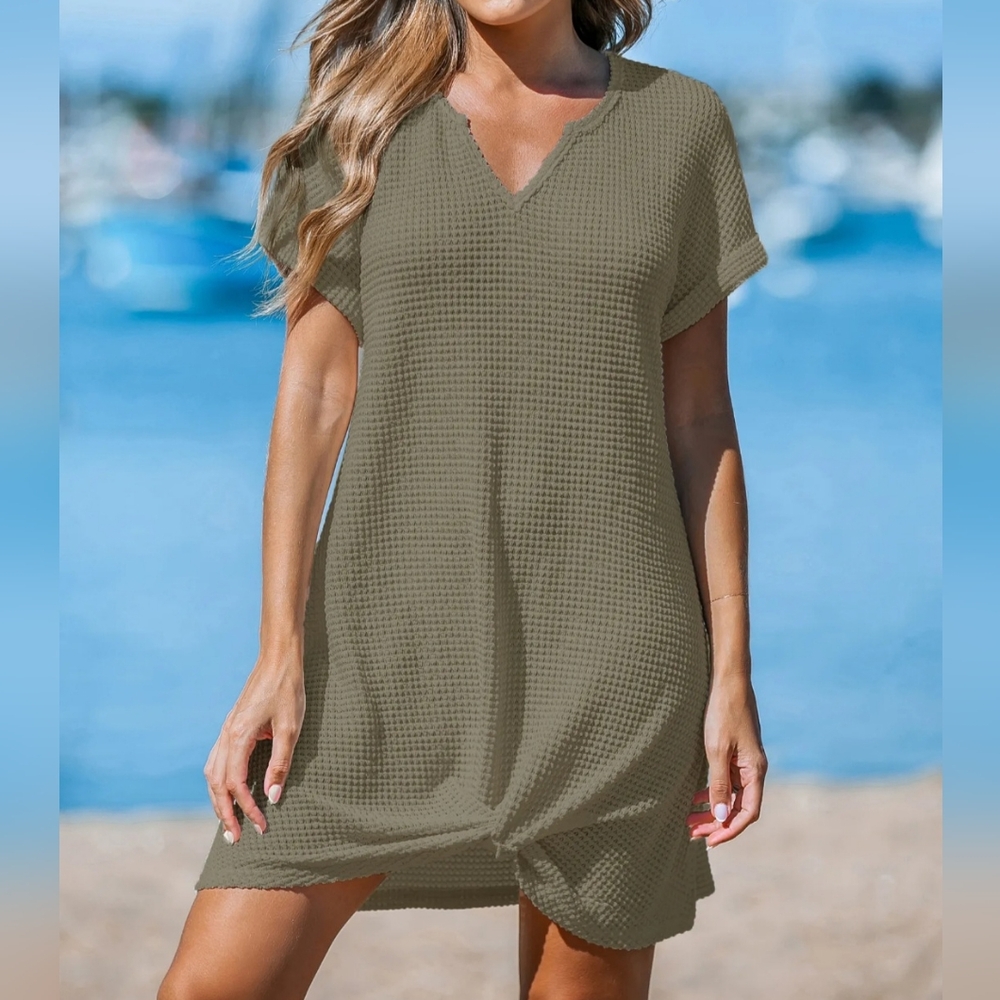 New Cupshe Green Split Neck Hem Twist Jersey Cover-Up